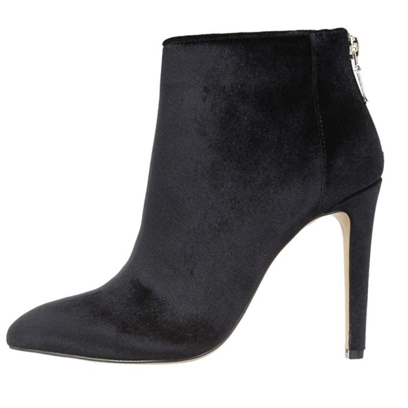 Black Velvet Pointy Toe Stiletto Heel Ankle Boots - Picture 6 of 8